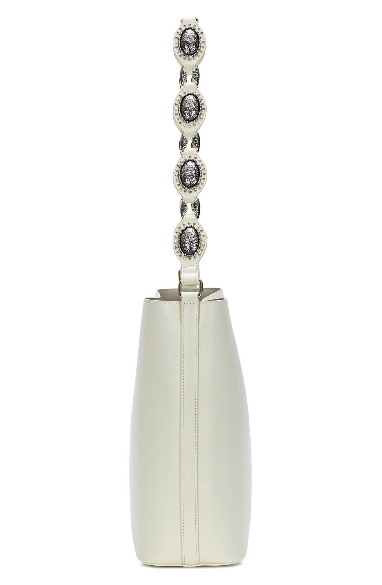 Western Studded Strap Faux Leather Shoulder Bag, Alternate, color, BONE