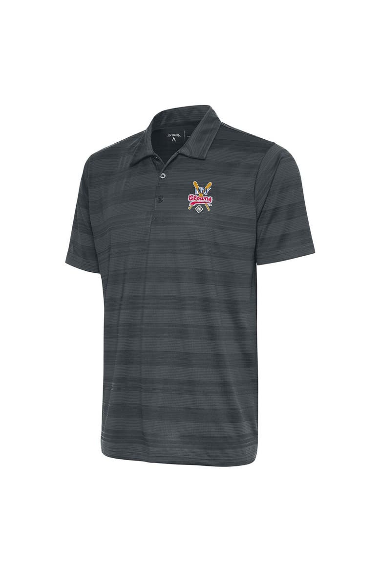 Men's Antigua Charcoal Indianapolis Clowns Compass Polo, Main, color, Charcoal