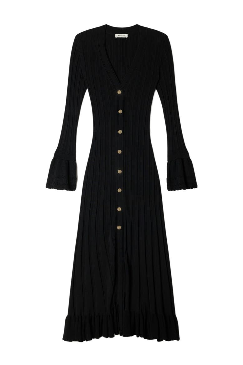 Knit maxi dress with ruffle, Alternate, color, Black