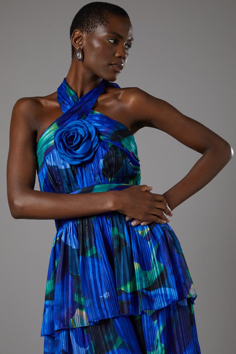 Tiered Halter Tie Neck Maxi Dress, Alternate, color, Blue