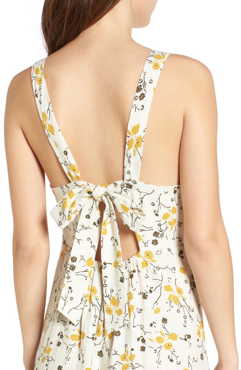 BP. Floral Print Tie Back Midi Dress, Alternate, color, 