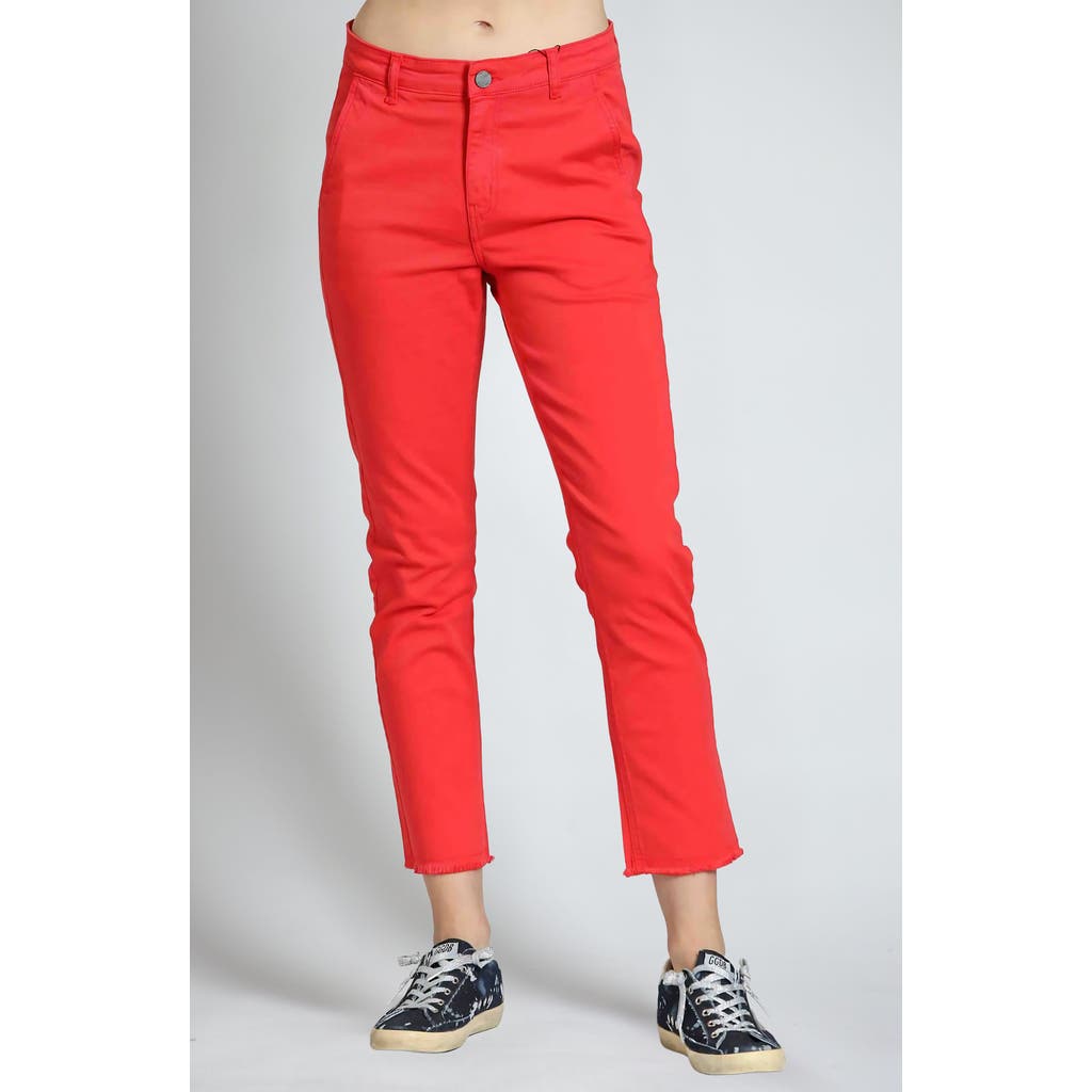 Apny Raw Hem Mid Rise Crop Trouser Jeans In Rocco Red