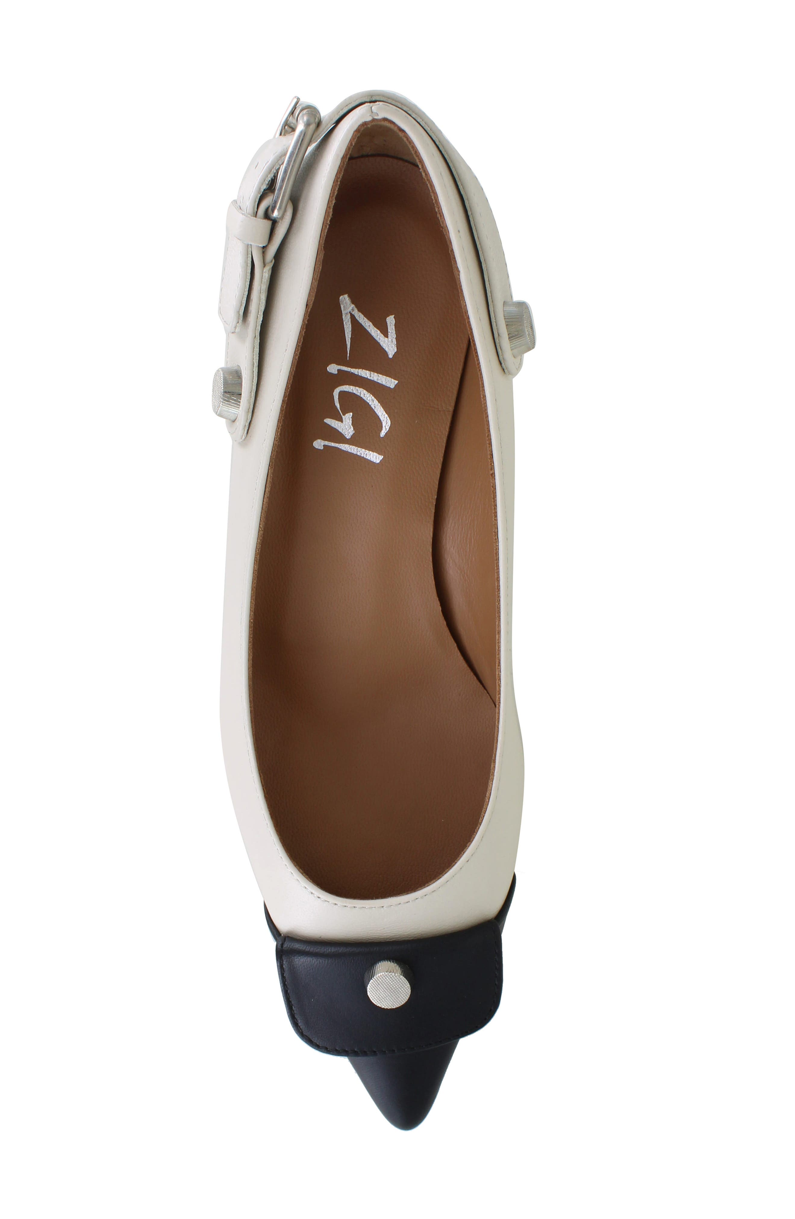 ZIGIny Margit Cap Toe Pump, Alternate, color, Black White Leather
