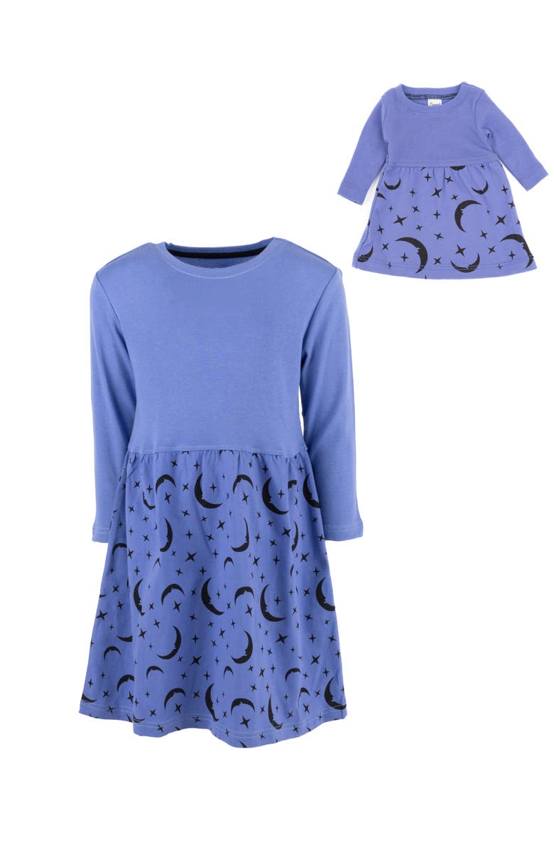 Leveret Girls Skirt Dress with Matching Doll Dress, 100% Cotton, Alternate, color, Moon