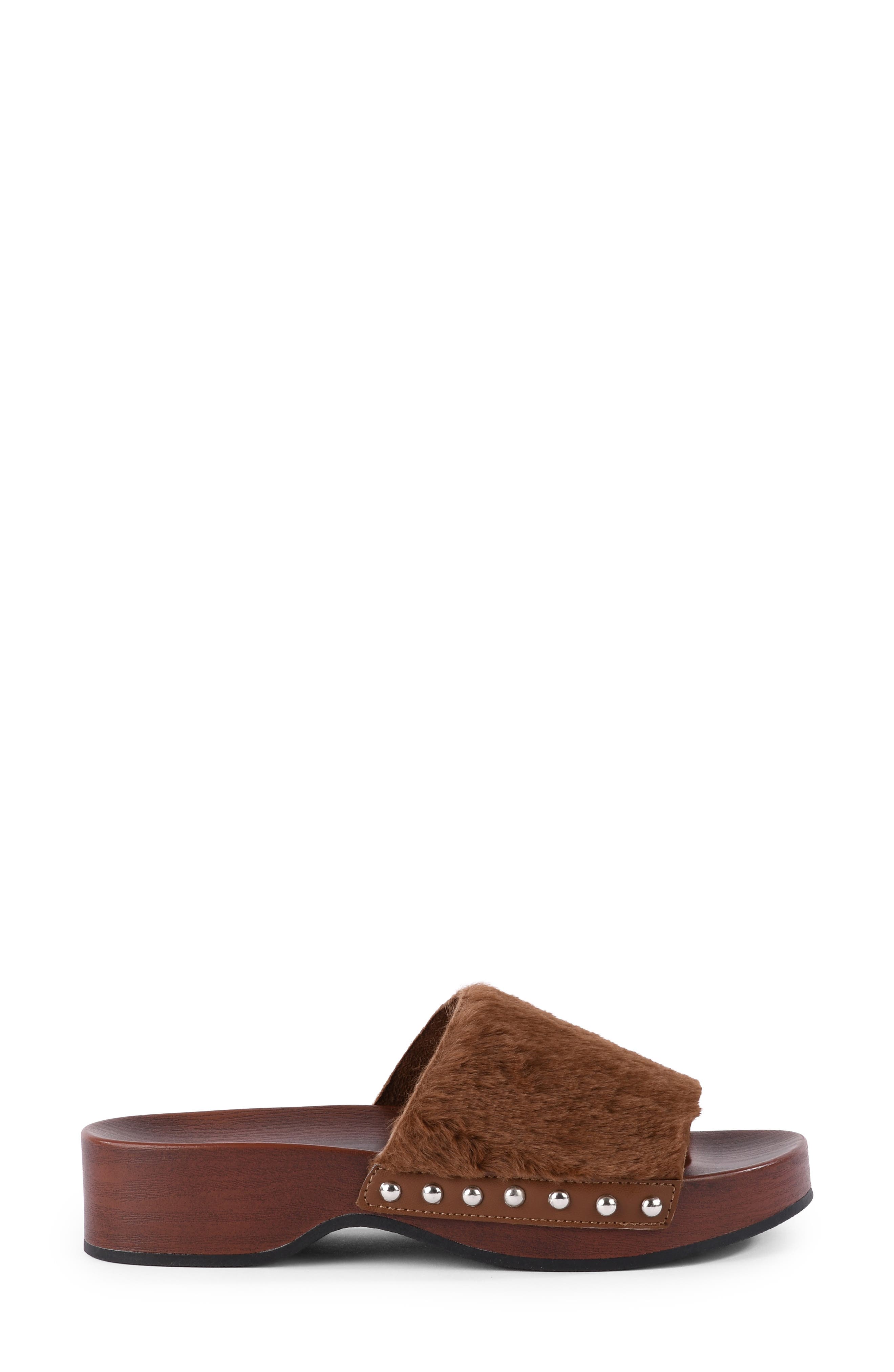 Windswell Faux Fur Slide Sandal, Alternate, color, CHOCOLATE