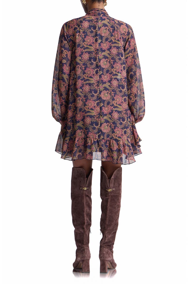 Paisley Print Long Sleeve Chiffon Tie Neck Dress, Alternate, color, NAVY PAISLEY GARDEN