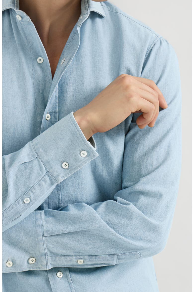 Denim-effect chambray shirt with spread collar, Alternate, color, Medium Denim