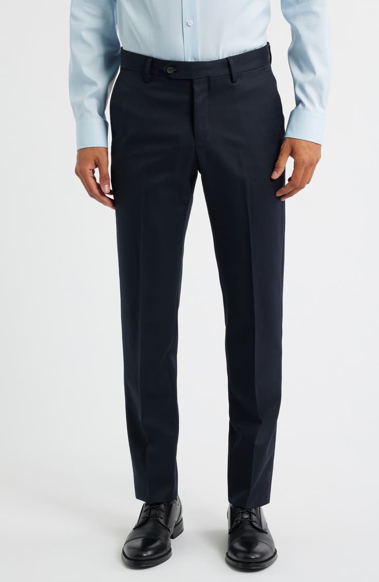 Berle Slim Fit Flat Front Navy Super 100s Wool Dress Pants, Main, color, Navy
