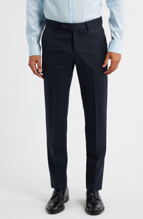 Slim Fit Flat Front Navy Super 100s Wool Dress Pants (Regular & Big)