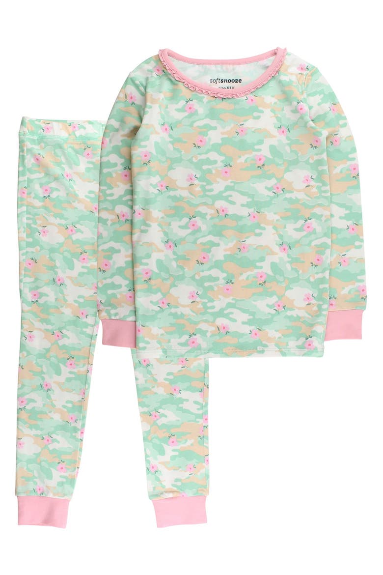 Modal Blend Ruffle Long Sleeve Pajama Set (little Kid, Big Kid), Main, color, Sage Blossom Camo
