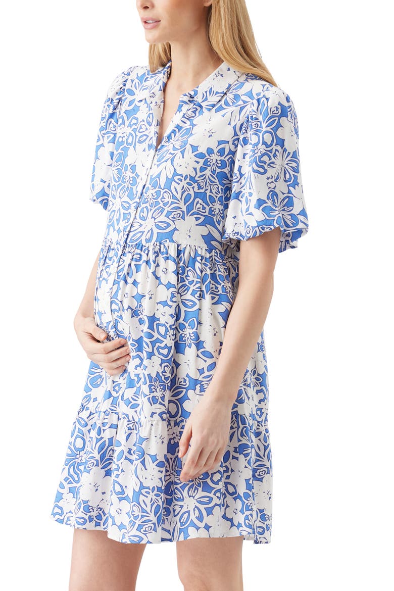 Nahla Linen Dress, Alternate, color, Royal / White