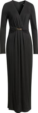 Halogen® Wrap Front Long Sleeve Maxi Dress
