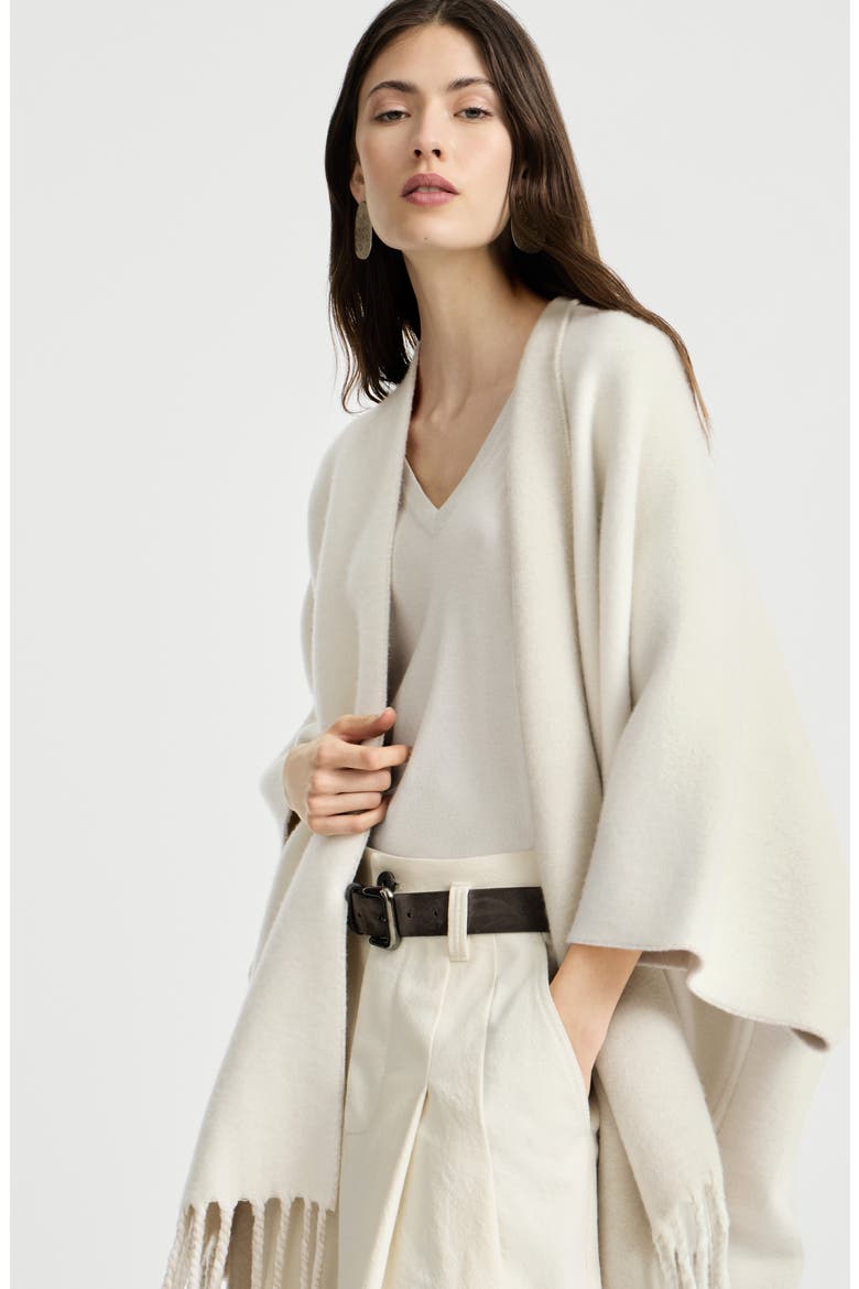 Wool and cashmere double knit reversible poncho, Alternate, color, Panama