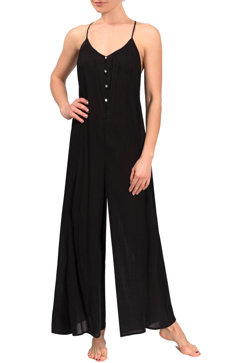 Everyday Ritual Kaitlyn Wide Leg Sleep Jumpsuit, Main, color, Black