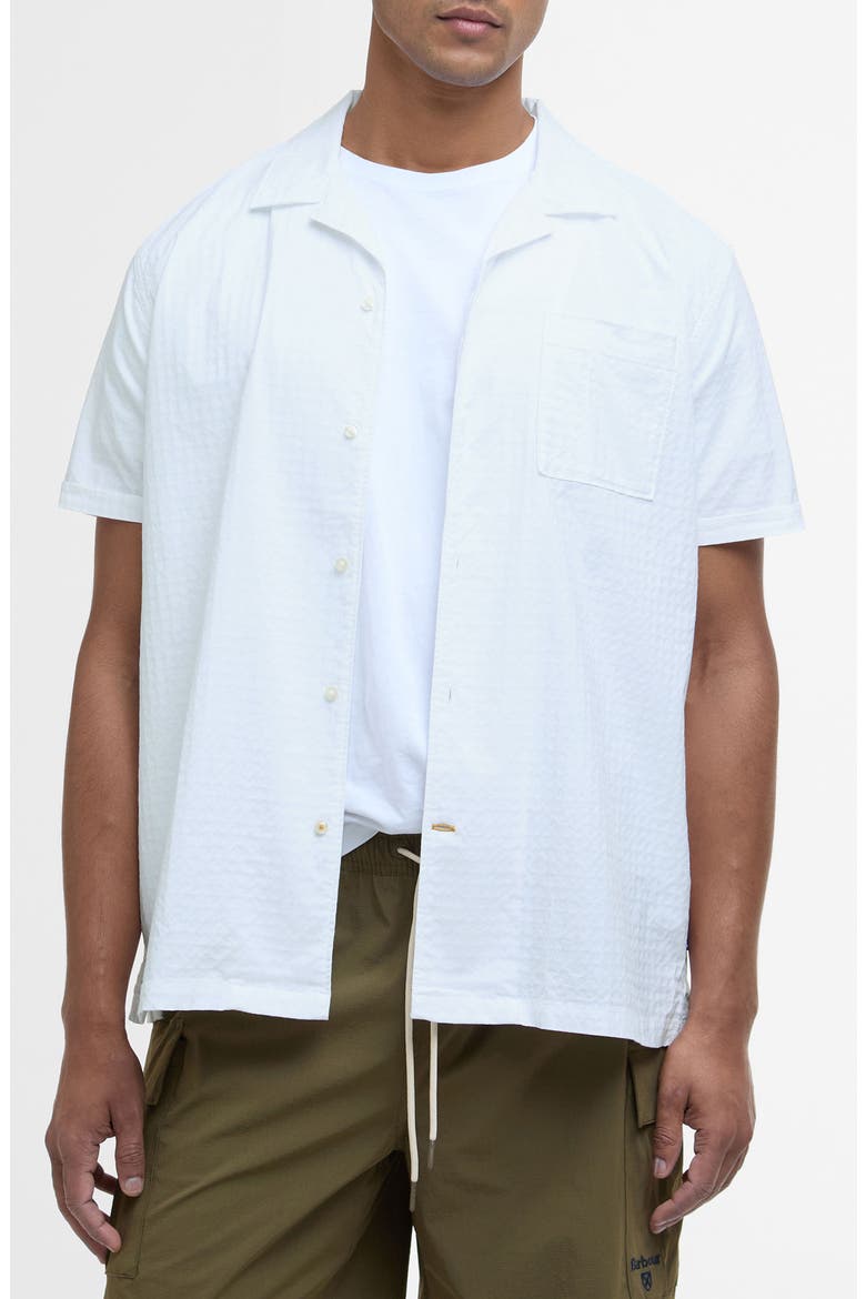 Irvine Seersucked Stretch Cotton Camp Shirt, Main, color, WHITE
