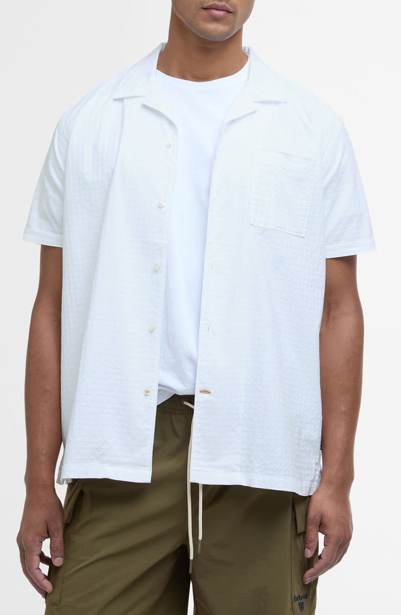 Barbour Irvine Seersucked Stretch Cotton Camp Shirt, Main, color, White