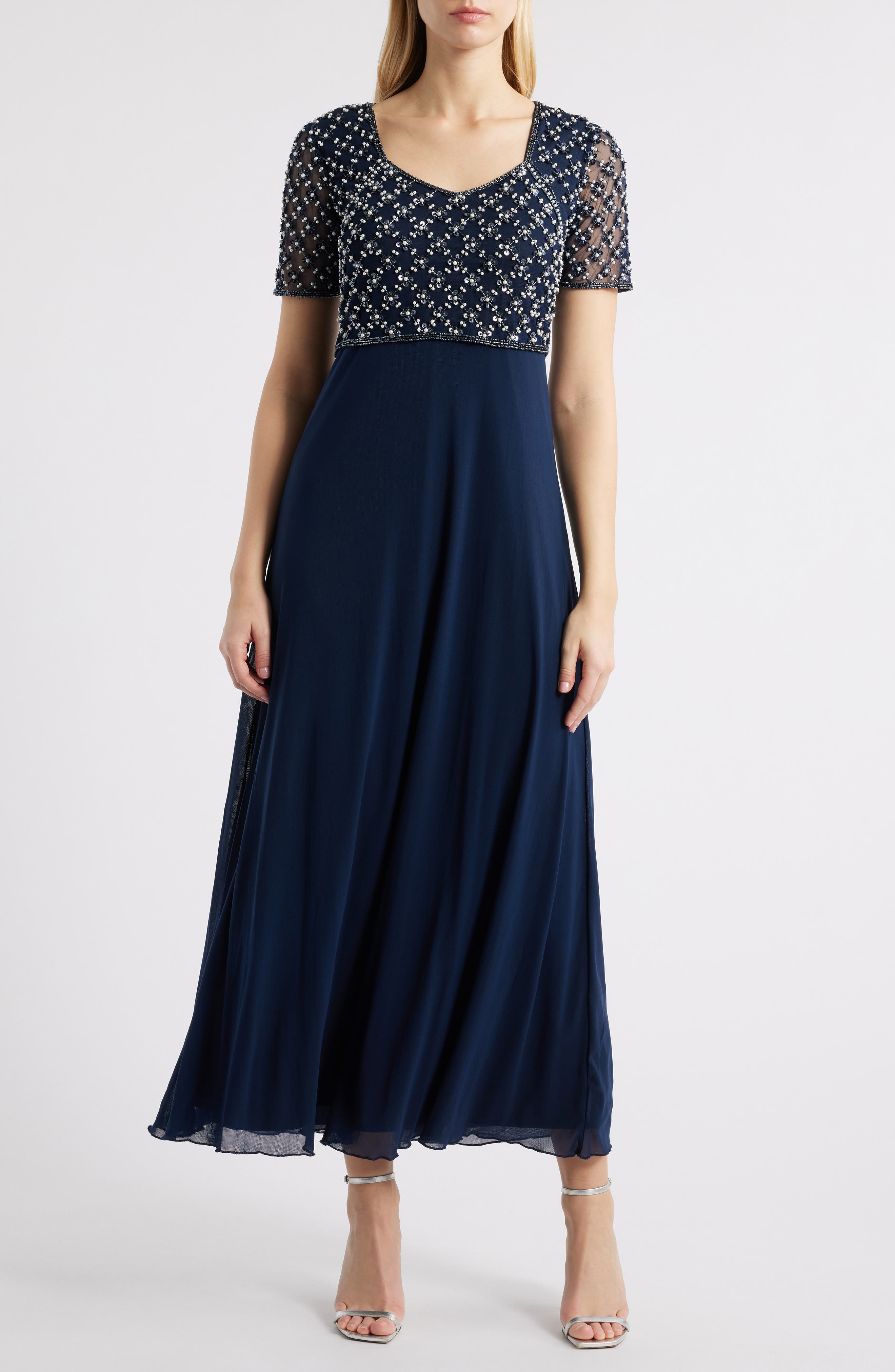 Pisarro Nights Faux Pearl Bodice Gown