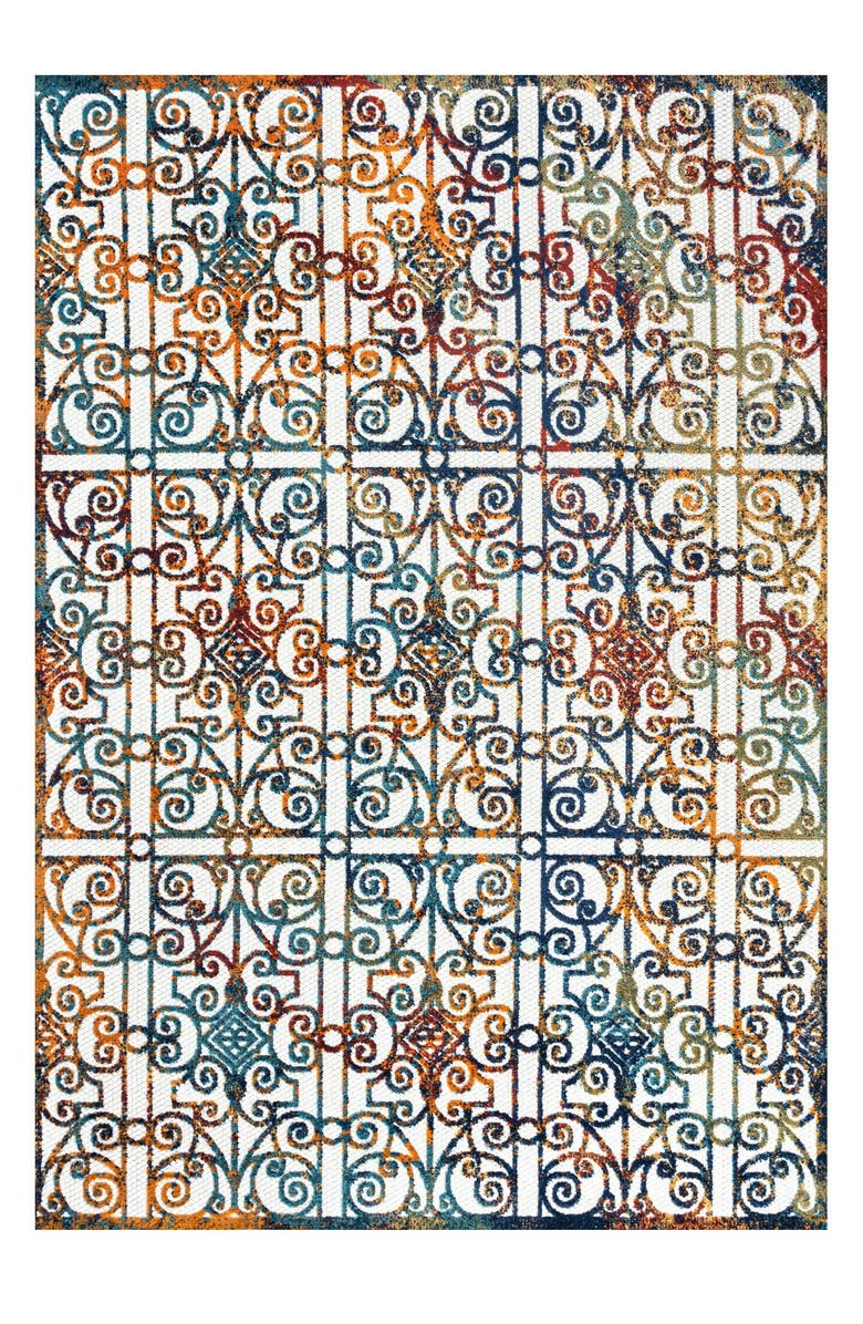 JONATHAN Y Cetara Ornate Trellis Indoor/Outdoor Area Rug, Main, color, Cream/Blue/Orange