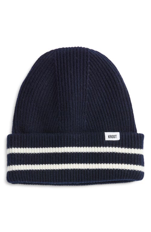 Krost Stripe Wool Beanie In Blue