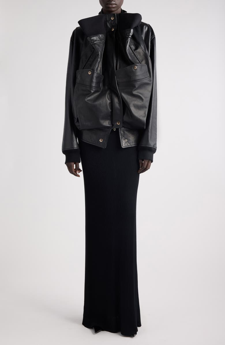 Balenciaga Upside Down Lambskin Leather Blouson Jacket, Alternate, color,