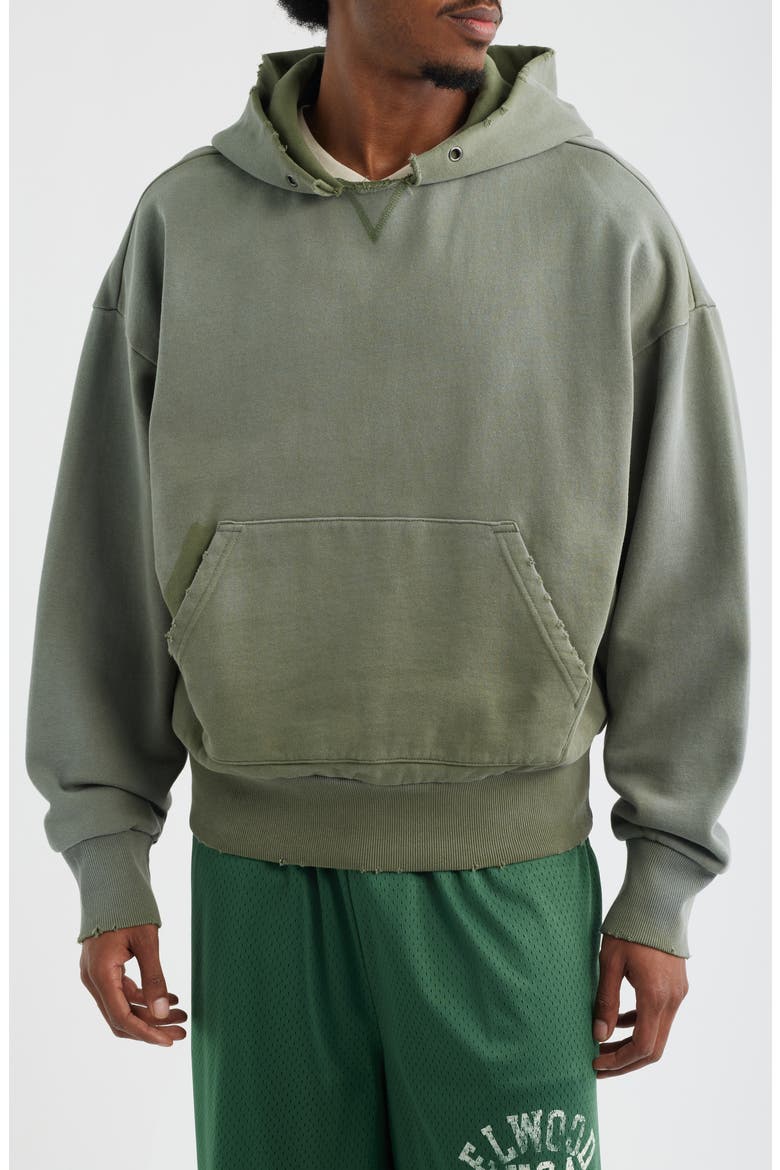 Ranger Oversize Distressed Cotton Hoodie, Main, color, AGED GREEN