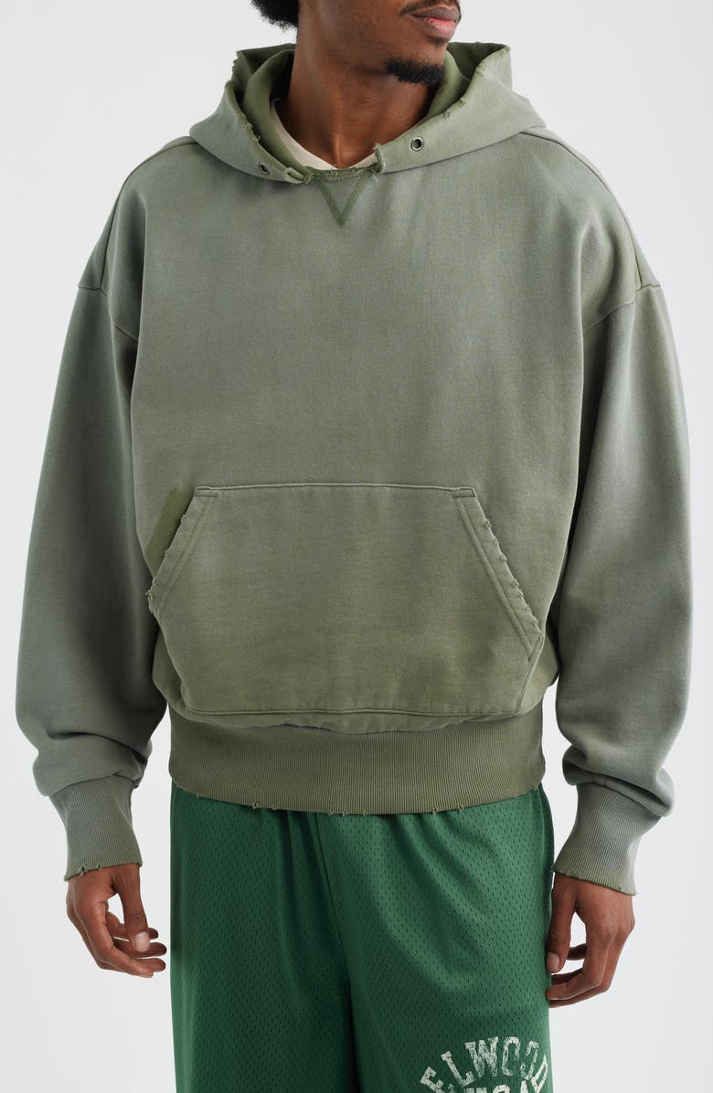 Elwood Ranger Oversize Distressed Cotton Hoodie, Main, color, Aged Green