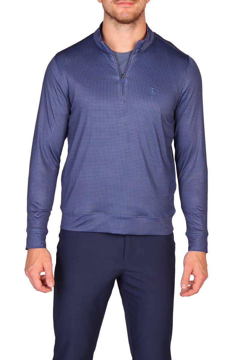 TailorByrd Mini Houndstooth Print Long Sleeve Performance Quarter Zip Polo, Main, color, Cobalt Blue