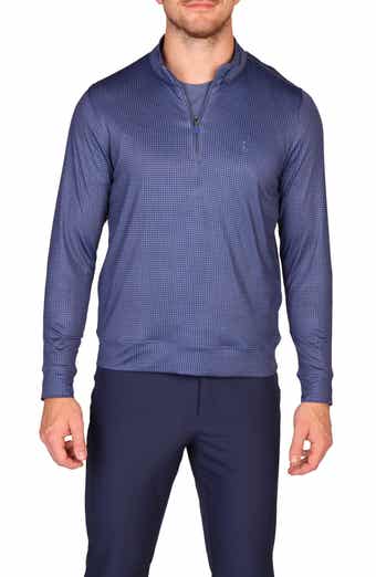TailorByrd Mini Houndstooth Print Long Sleeve Performance Quarter Zip Polo