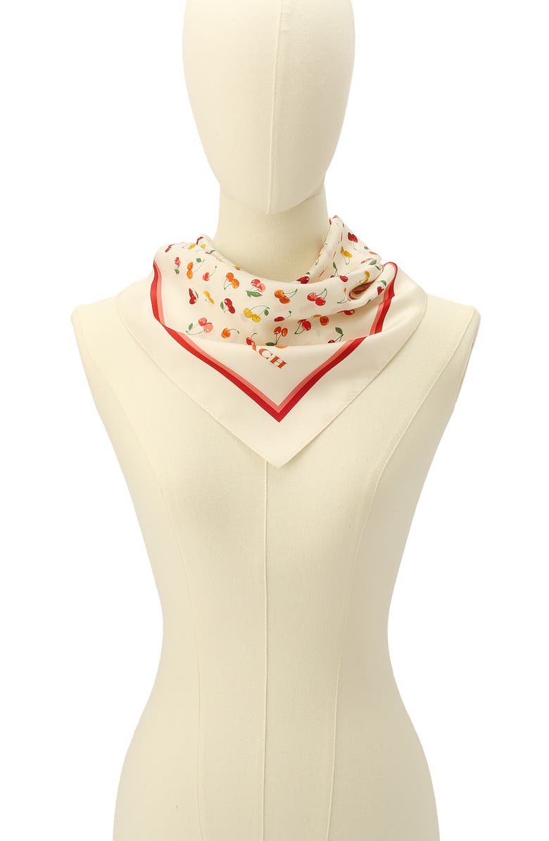 COACH Cheery Mix Printed Silk Scarf, Alternate, color, Chalk Multi