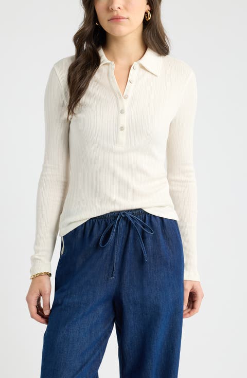 Long Sleeve Rib Polo Top