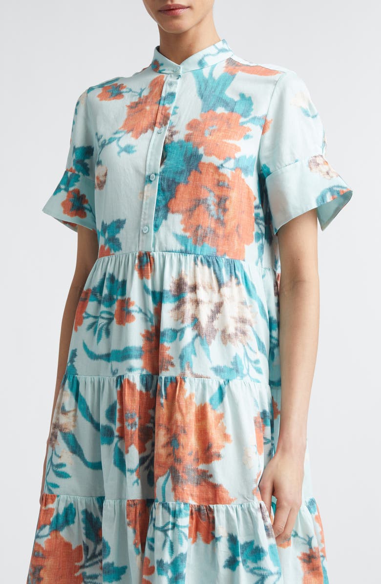 Erdem Floral Print Tiered Cotton Dress, Alternate, color, Trailing Poppy Dream Blue