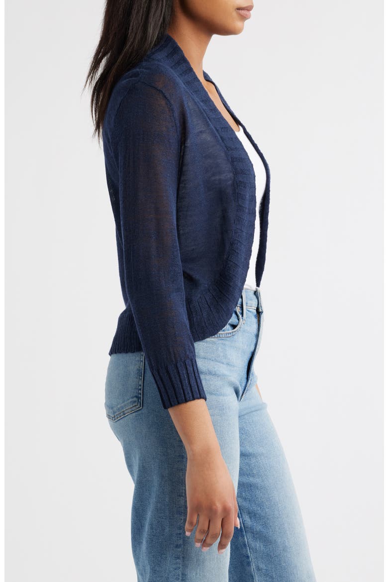 Linen Blend Bolero Cardigan, Alternate, color, DARK INDIGO