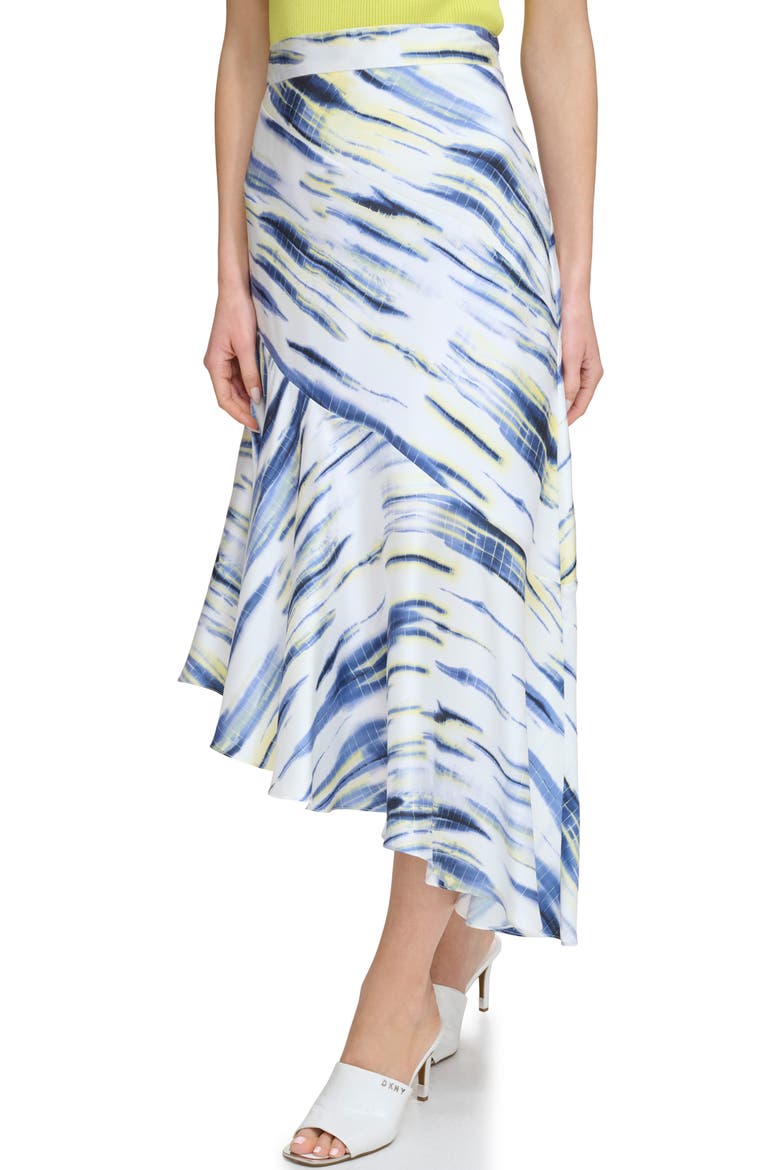 Printed Asymmetric Satin Midi Skirt, Alternate, color, WHITE/ INKY BLUE MULTI