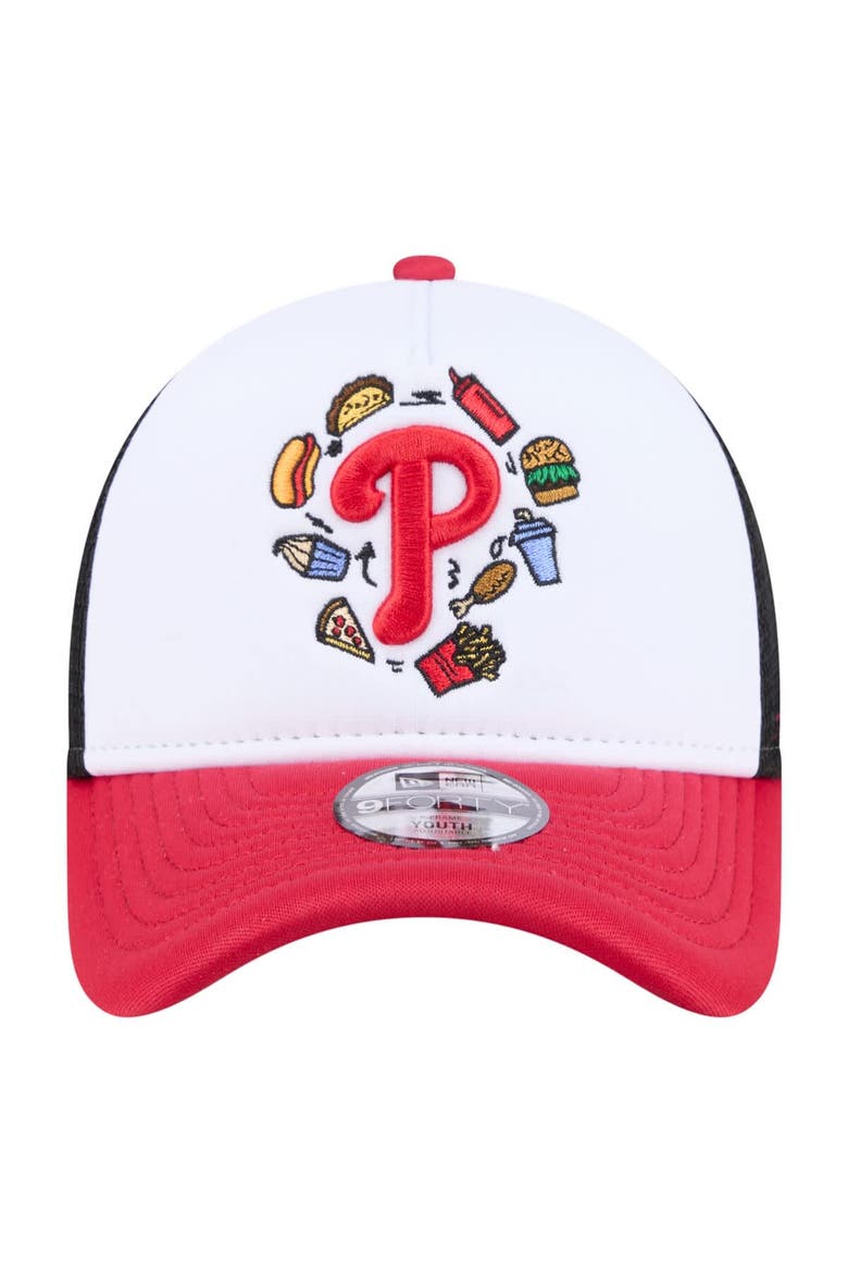 Youth New Era White/Red Philadelphia Phillies Food A-Frame 9FORTY Trucker Adjustable Hat, Alternate, color, White