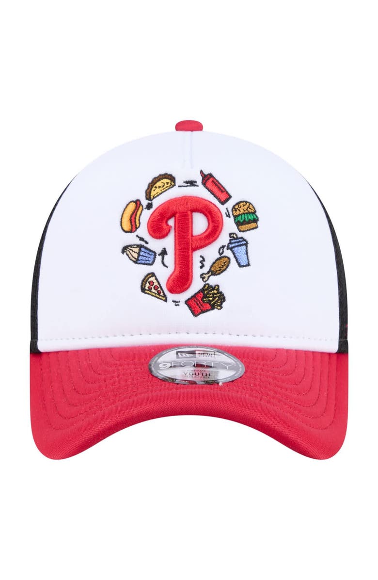 New Era Youth New Era White/Red Philadelphia Phillies Food A-Frame 9FORTY Trucker Adjustable Hat, Alternate, color, White