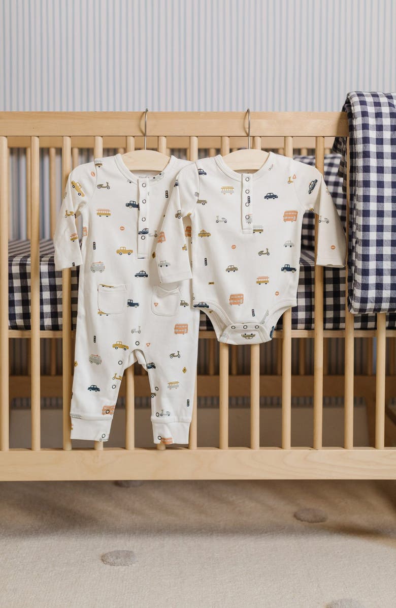 Pehr Henley Patch Pocket Organic Cotton Romper, Alternate, color, Rush Hour