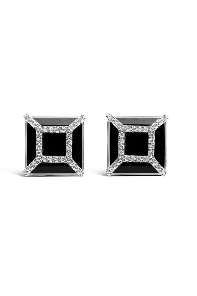 14K White Gold 3/8ct Diamond with Black Onyx Stud Earrings, Main, color, White