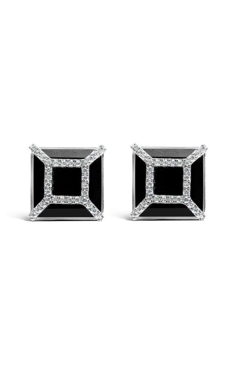 Haus of Brilliance 14K White Gold 3/8ct Diamond with Black Onyx Stud Earrings, Main, color, White