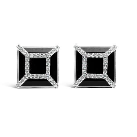 14K White Gold 3/8ct Diamond with Black Onyx Stud Earrings