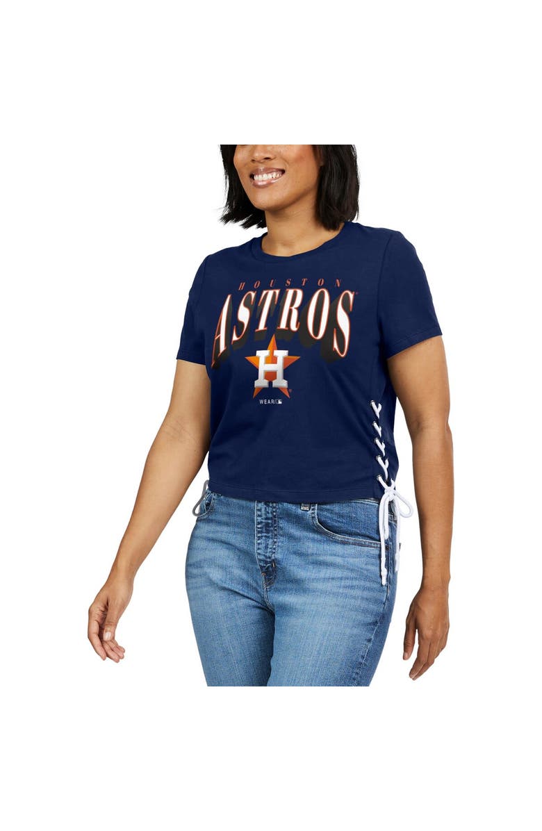 WEAR by Erin Andrews Women's WEAR by Erin Andrews Navy Houston Astros Side Lace-Up Cropped T-Shirt, Alternate, color, 