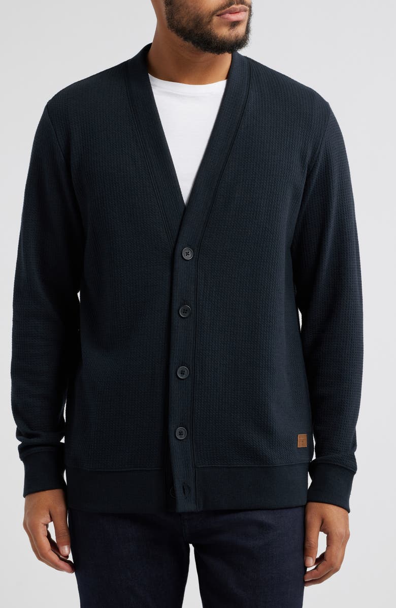 TravisMathew Pristine Shore Waffle Cardigan, Alternate, color, Black