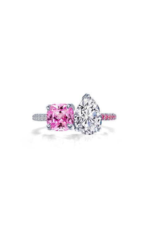 Toi Et Moi Simulated Diamond & Lab-Grown Pink Sapphire Ring