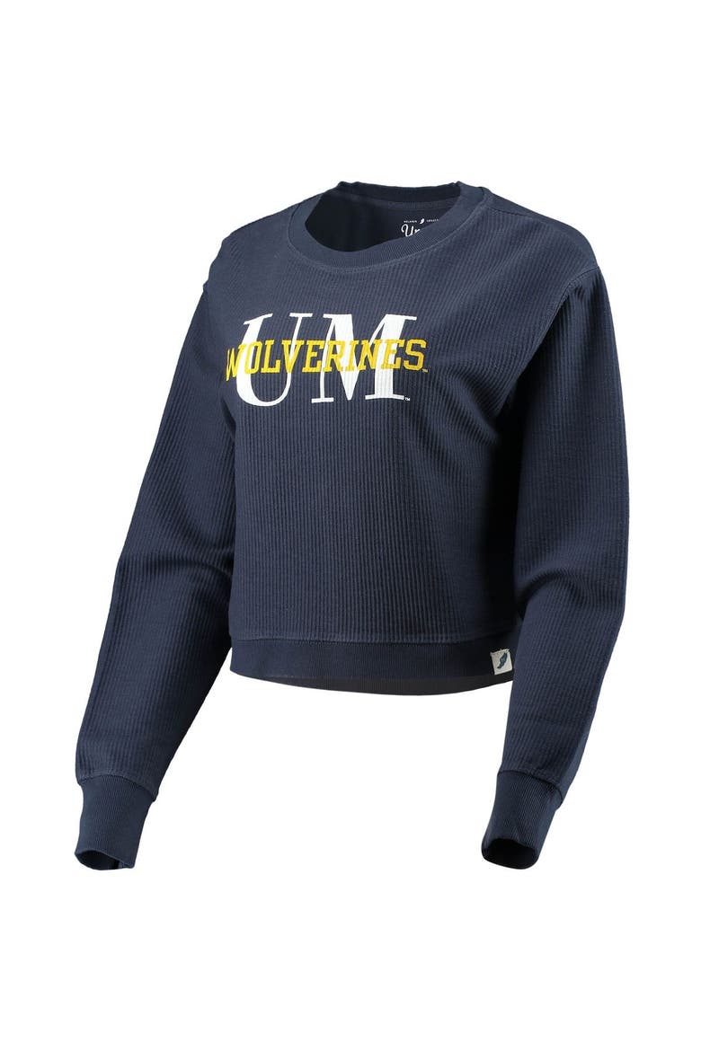 Women's League Collegiate Wear Navy Michigan Wolverines Classic Corded Timber Crop Pullover Sweatshirt, Alternate, color, Navy