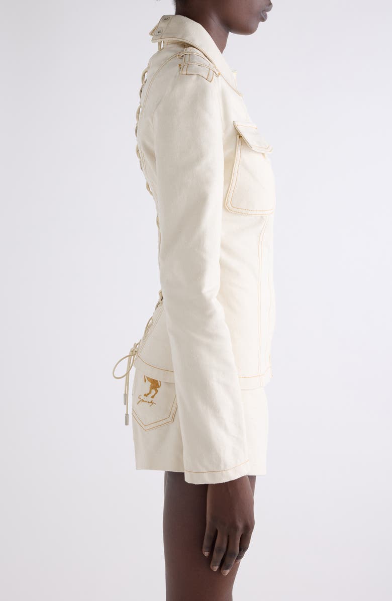 Givenchy Lace-Up Back Denim Jacket, Alternate, color, Ecru