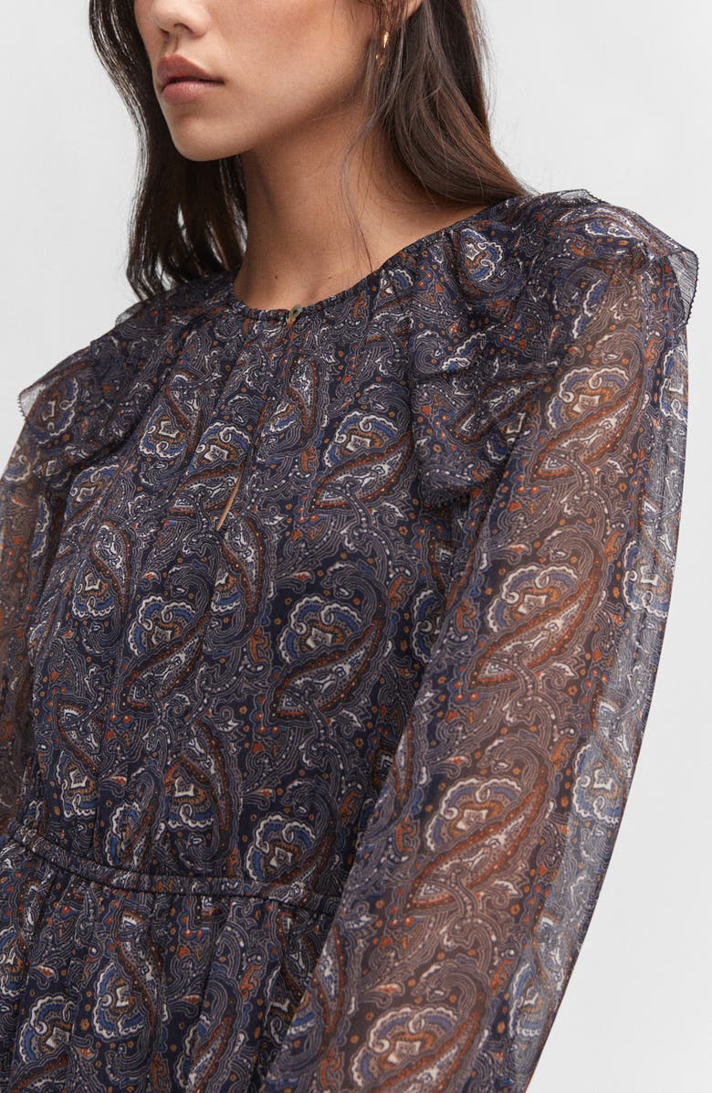 MANGO Print Ruffle Long Sleeve Chiffon Minidress | Nordstrom