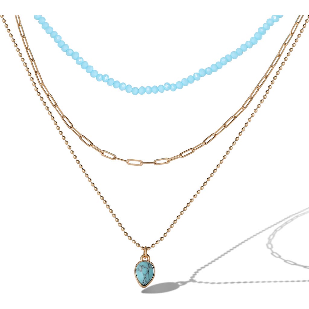 Jessica Simpson Turquoise And Blue-bead Layered Necklace In Gold