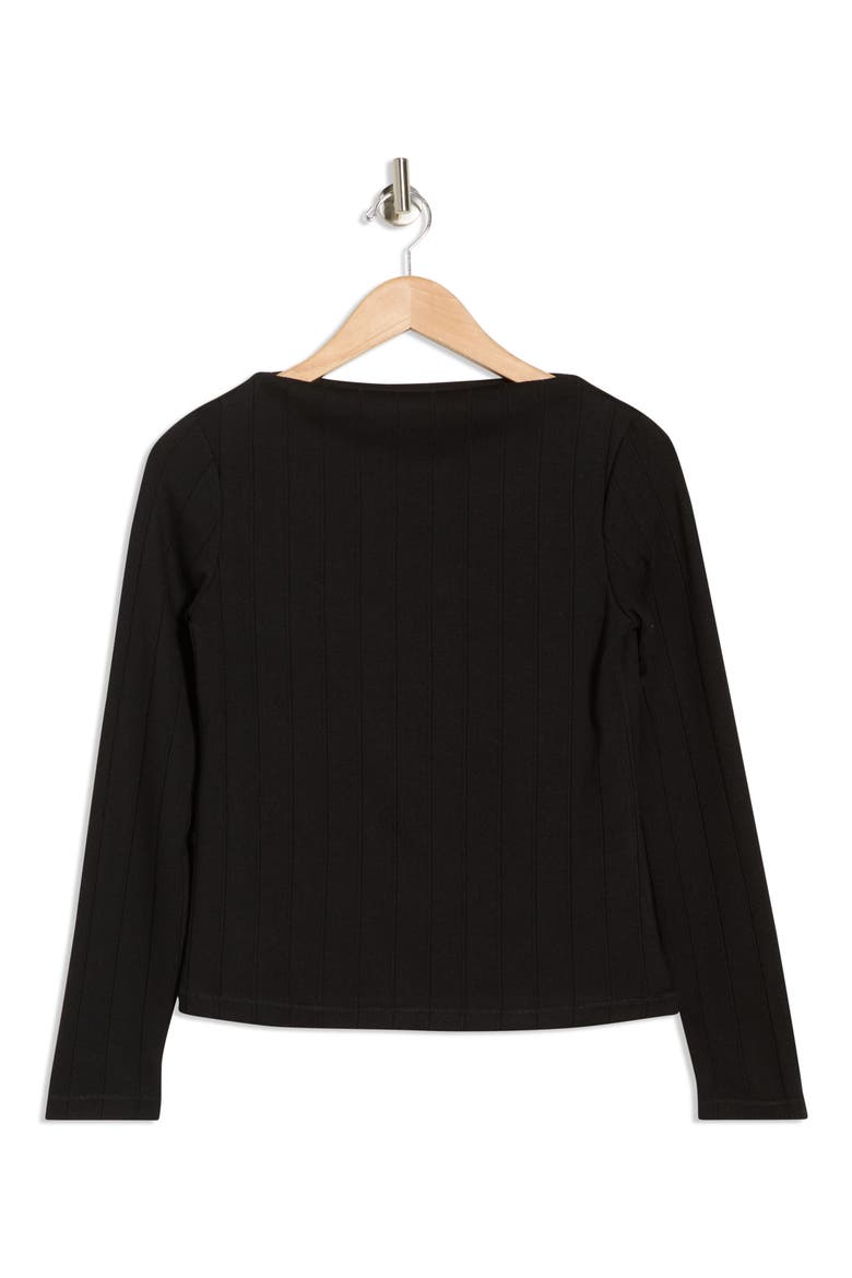 Boat Neck Long Sleeve Ribbed Top, Alternate, color, BLACK