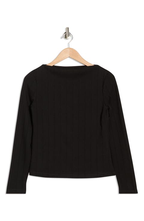 Boat Neck Long Sleeve Ribbed Top