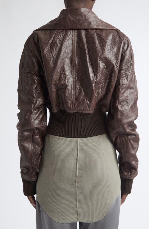 Dracuflight Crop Leather Bomber Jacket
