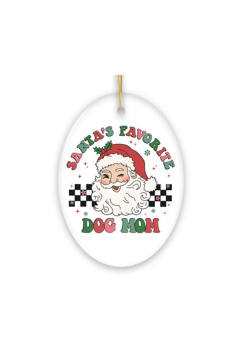 Santas Favorite Dog Mom Retro Ceramic Ornament
